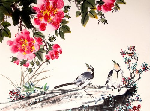chinese ink painting bird and tree - 901149241
