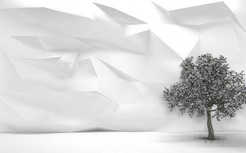 Abstract White Wall Pyrus Tree - 901149426