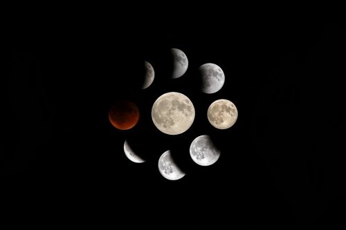 Circular formation of phases of a full blood moon lunar eclipse - 901149521