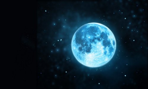 White full moon atmosphere with star at dark night sky background - 901149522