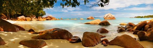 tropical sea under the blue sky panorama Seychelles