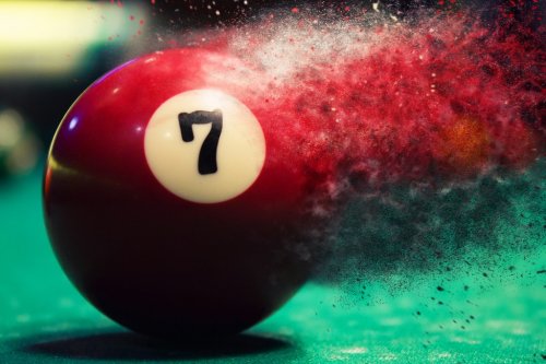 Red billiard ball splits into particles and debris - 901149623