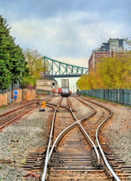 Railway in the old port of Montreal, Canada