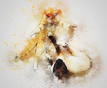 Cats Pet Playing Art Abstract Watercolor Vintage - 901149970