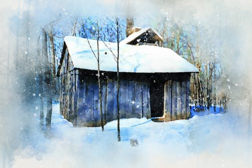 House Cabin Snow Art Abstract Nature Architecture