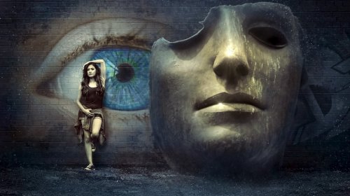 Fantasy Surreal Mask Wall Eye Mysticism Girl - 901150044