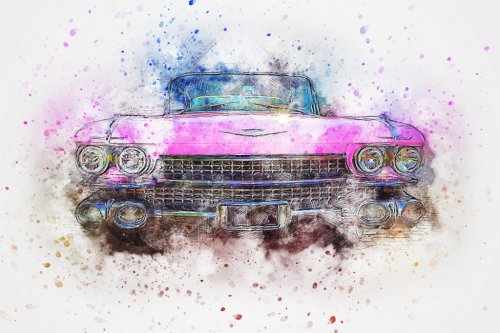 Car Old Car Cadillac Art Abstract Watercolor - 901150164