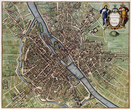 Paris Map City Old 1657 Drawn Drawing - 901150189