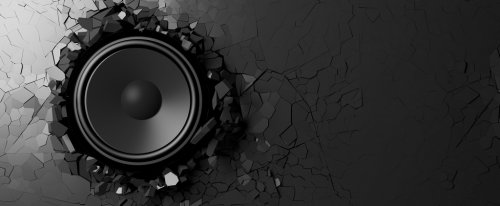 Loudspeaker on a black wall background. 3d illustration - 901150463