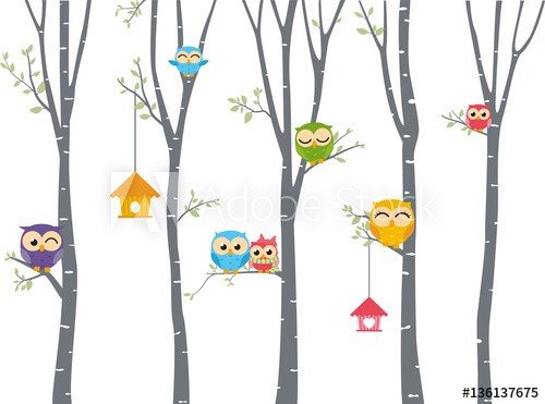 Happy Owl background with tree branch  - 901150514