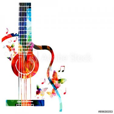 Colorful music background with guitar