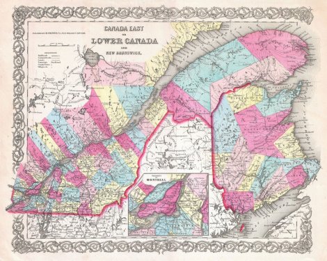 1854 Colton Map of Quebec, Montreal and New Brunswick, Canada - 901150596