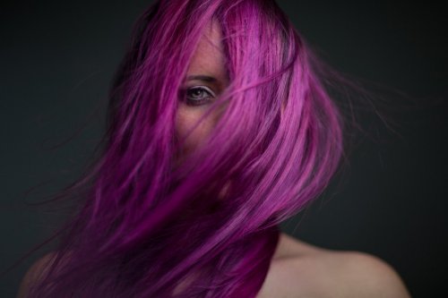 portrait attractive girl with violet hair - 901150611
