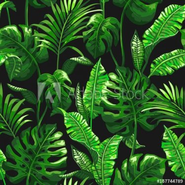 Tropical seamless pattern with palm leaves. - 901150639