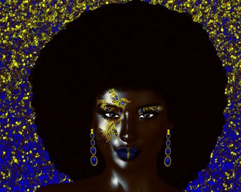 Modern digital art image of fabulous retro Afro hairstyle worn by a beautiful... - 901150784