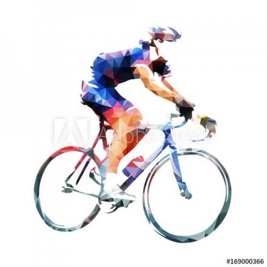 Cycling race, road cyclist in blue jersey, abstract geometric vector silhouette