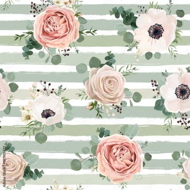 Seamless pattern Vector floral watercolor design: garden powder white pink An... - 901150886