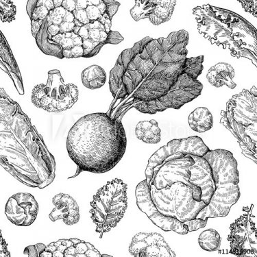 Vegetable drawing seamless vector pattern. Farm market products.