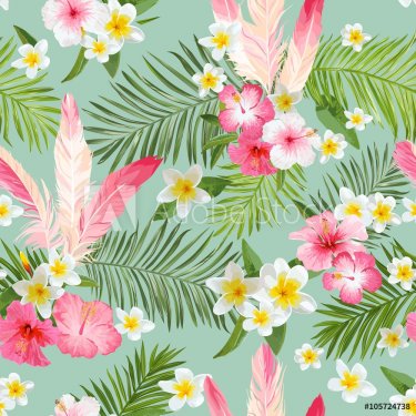 Tropical Flowers Background. Vintage Seamless Pattern. Vector Pattern - 901151065