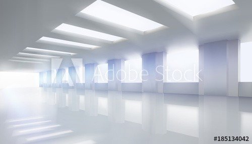 Empty hall with the windows. Vector illustration.