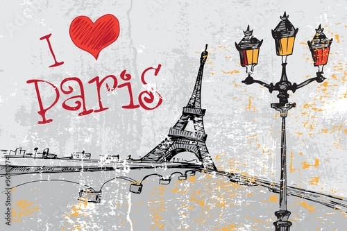 Paris grunge background with Eiffel tower