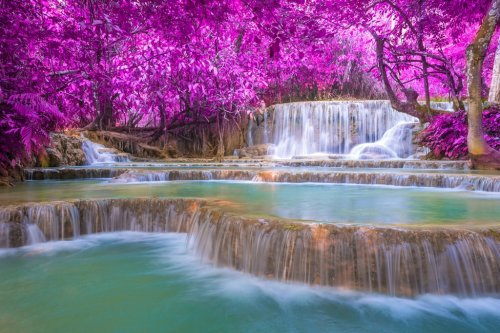 Waterfall in rain forest (Tat Kuang Si Waterfalls at Luang praba - 901151351