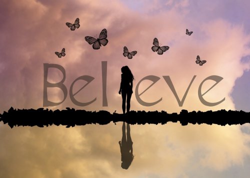 believe written with girl and butterflies - 901151574