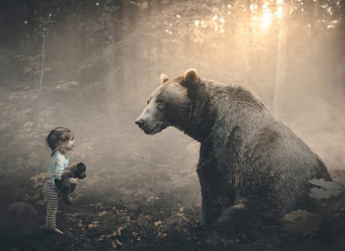Little girl and bear - 901151788