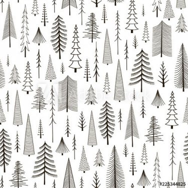Seamless pattern of hand-drawn firs