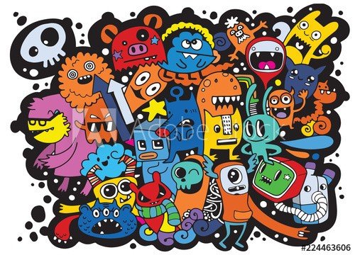 Vector illustration of Doodle cute Monster background ,Hand draw - 901151968