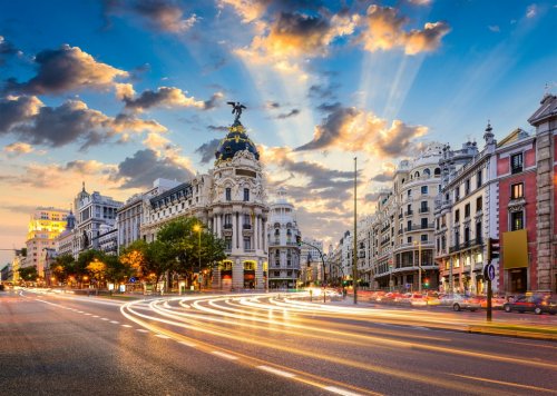 Madrid, Spain cityscape at Calle de Alcala and Gran Via. - 901152114