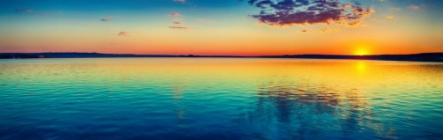 Sunset over the lake. Amazing panorama landscape - 901152325