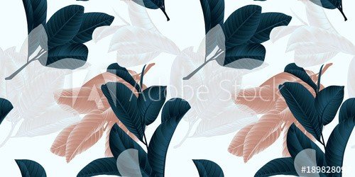 Seamless pattern, hand drawn dark green, brown and white guava leaf on sprig ... - 901152330