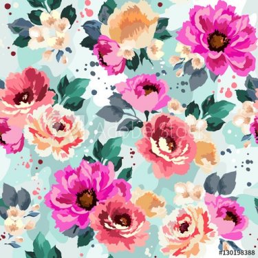 Beautiful seamless floral pattern with watercolor effect. Flower vector illus... - 901152341