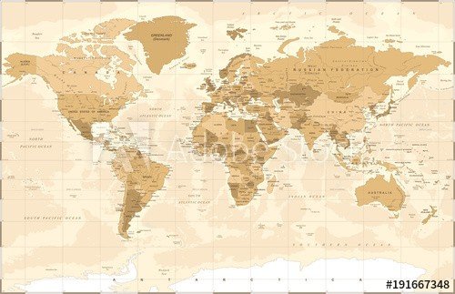 Political Vintage Golden World Map Vector - 901152405
