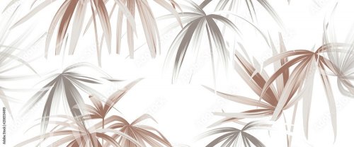 Tropical plant seamless pattern, rose gold and white palm leaves on white bac... - 901152590