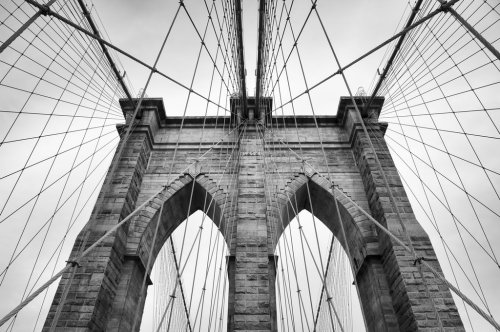 Brooklyn Bridge New York City close up architectural detail in timeless black... - 901152878