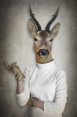 Deer in clothes. Concept graphic in vintage style. - 901153401