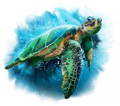 Big sea turtle watercolor painting - 901153471