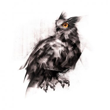 painted an owl sitting on a white background sketch - 901153514