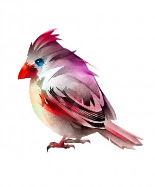 Painted sitting bird cardinal. Isolated stylized sketch. - 901153562