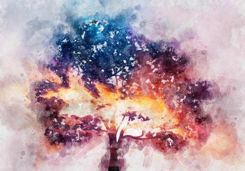 Abstract tree on watercolor background