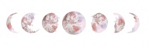 Watercolor illustration: various moon phases isolated on white background. Ha... - 901153606