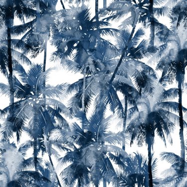 Tropical watercolor pattern. Palm trees and tropical branches in seamless wallpaper on a white background. Digital art. Can be used for manufactory and textiles