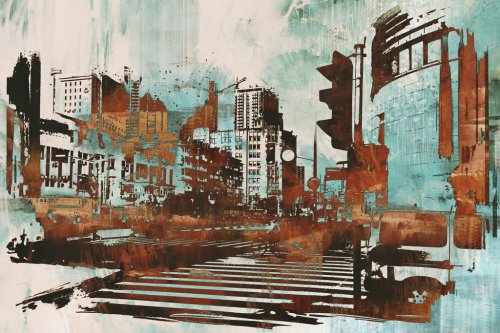 urban cityscape with abstract grunge,illustration painting - 901153663