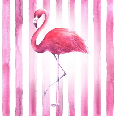 Pink flamingo on striped background