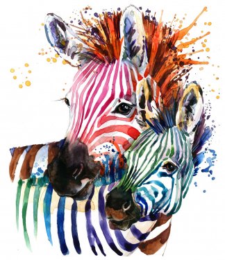 zebra illustration with splash watercolor texture. rainbow  background for fa... - 901153706