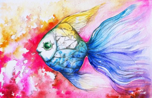 Colorful fish watercolor painted.