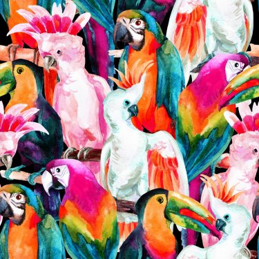 watercolor parrots seamless pattern - 901153807