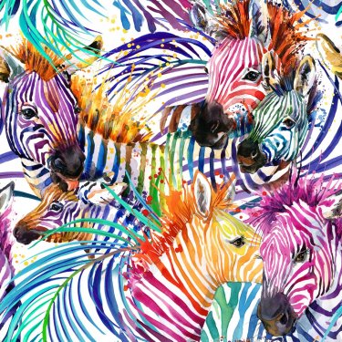 zebra seamless pattern. tropical nature watercolor illustration. safari background